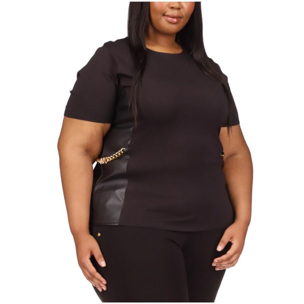 Michael Kors Womens Plus Size Chain Trim Mixed Media Shell Blouse, NWT